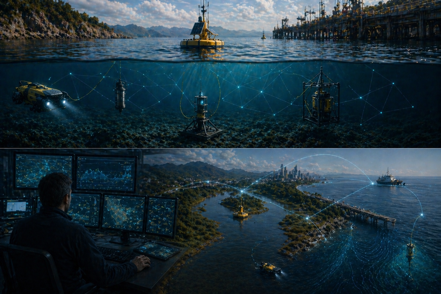 Autonomous sensing infrastructure for long-duration aquatic monitoring.